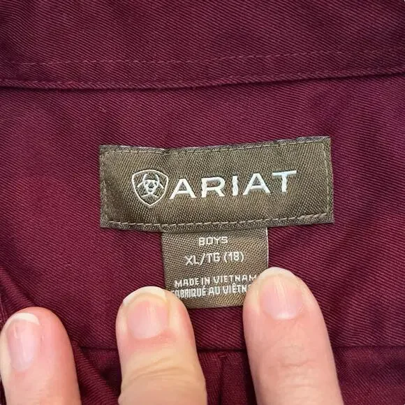 Ariat Boys Team Logo Twill Shirt XL Button Down Red Western Cowboy Rodeo Youth - Picture 7 of 10